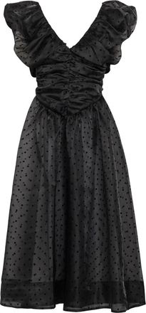 Ganni Polka-dot Ruched Organza Midi Dress - Black - 42 (UK14 / L)