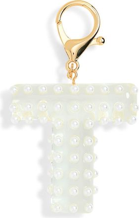 Leith Faux Pearl Initial Bag Charm in T- Clear- White- Gold at Nordstrom Rack