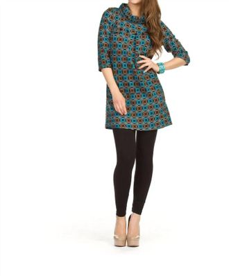 Papillon Circle Print Cowl Neck Sweater Dress In Teal