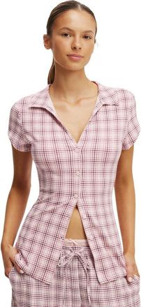Cotton On Womens Dreamy Soft Button Up Fitted Polo in Isla Micro Check Pink Kiss at Nordstrom, Size X-Small