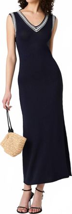 French Connection Sage Knit V-Neck Midi Dress In Navy/summer White