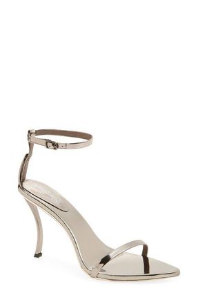 Jeffrey Campbell Obsession Ankle Strap Sandal in Pewter Mirror Combo at Nordstrom, Size 6.5