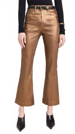 Veronica Beard Carson Ankle Flare Metallic Jeans In Antique Brass