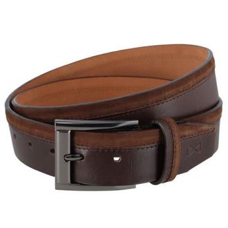 Trafalgar Store Santiago Mixed Genuine Leather Stitched 38mm Casual Belt in Brown at Nordstrom, Size 40