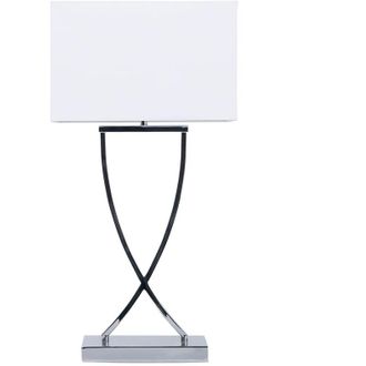 Beliani L&aacute;mpara De Mesa De Metal Blanco Plateado Poli Algod&oacute;n 62 Cm Sala De Estar Yasuni