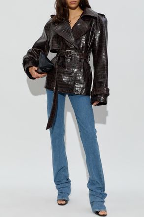 The Attico Leather Jacket With Belt, Womens, Black