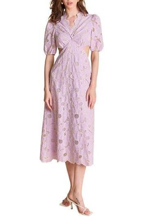 English Factory Cutout Detail Floral Cotton Eyelet Midi Dress in Lilac at Nordstrom Rack, Size X-Small