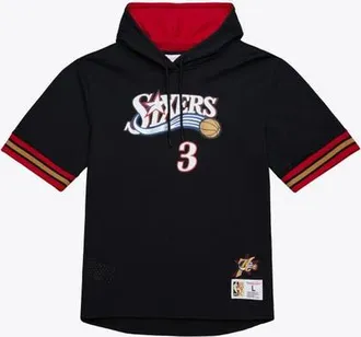 Mitchell & Ness Mens Mitchell & Ness Allen Iverson Black Philadelphia 76ers Mesh Name & Number Short Sleeve Hoodie at Nordstrom, Size Medium