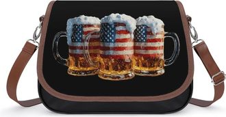 Generic Beer U.S. Flag 4th of July Small Womens Crossbody Bags Shoulder Handbag with Adjustable Strap for Travel