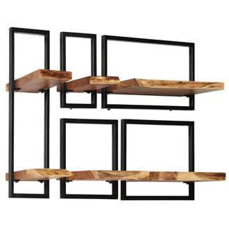 Berkfield Home Wall Shelf Set 5 Pieces Solid Acacia Wood & Steel in Brown