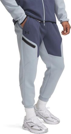 Under Armour Mens Unstoppable Fleece Joggers with Zipped Pocket in Gray/Blue/Black - Size X-Small