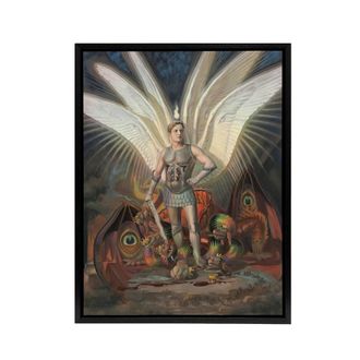 Artery8 Wasastjerna Archangel Michael Defeating the Dragon Framed Canvas Art | Size: W24 x H32