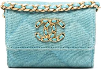Chanel Borsa a tracolla 19 in denim trapuntato con catena 2021 - Blu