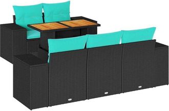 vidaXL Set De Sof&aacute;s De Jard&iacute;n 6 Piezas Y Cojines Rat&aacute;n Sint&eacute;tico Negro Vidaxl