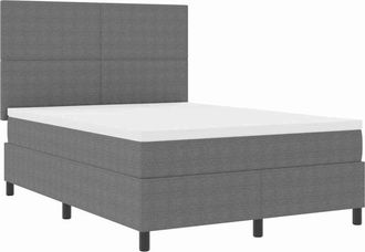 vidaXL Box Spring Bed with Headboard Light Grey and White 140 x 190 cm vidaXL