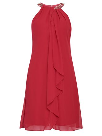 Gina Bacconi Womens Jane Beaded Halterneck Chiffon Dress - Red - Size 14 UK