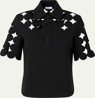 Akris Dot Cutout Short-Sleeve Quarter-Zip Shirt