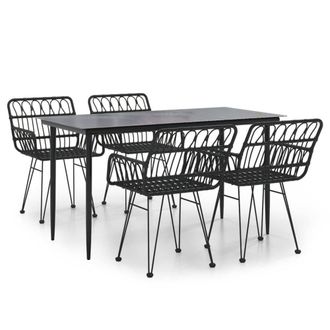 Berkfield Home 5 Piece Garden Dining Set Black Poly Rattan