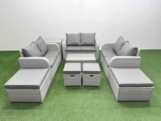 Fimous 9 PCs Rectangular Coffee Table Set Reclining Chair Inclining Sofa in Light Grey