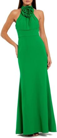 Mac Duggal Flower Halter Neck Crepe Column Sleeveless Gown in Spring Green at Nordstrom, Size 10