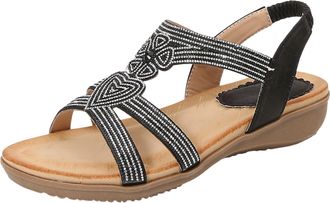 Generic 2026 Women Slippers Shoes Boho Style Flip Flops Beaded Rhinestone Buckle Stretch Heel Elastic Strap Sandals (Black, 6.5) (2)