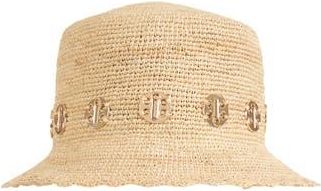 Bruno Magli Straw Crochet Trim Bucket Hat in Natural at Nordstrom Rack