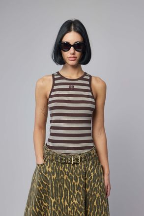 Ganni Soft Cotton Rib Tank Top Stripe