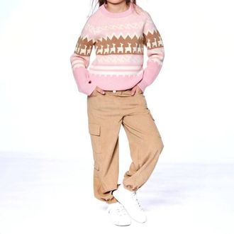 Deux par Deux Kids Llama Jacquard Sweater In Pink