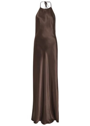 Reformation Jeany Halterneck Silk Maxi Dress - Brown - S (UK8-10 / S)