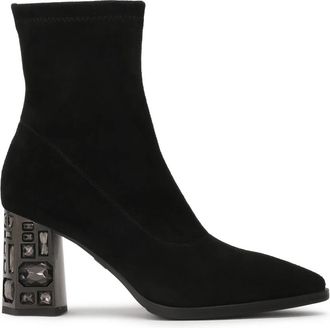 Kazar Laarzen van stretchstof met een versierde hak - Dames - Laarzen met Hak - Zwart - 36 EU - Leer - Schoenen