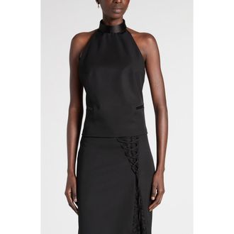 Alexander McQueen Wool Grain de Poudre Halter Top in Black at Nordstrom, Size 10 Us