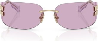 Miu Miu 75mm Oversize Rectangular Wrap Sunglasses in Pale Gold /Pink at Nordstrom