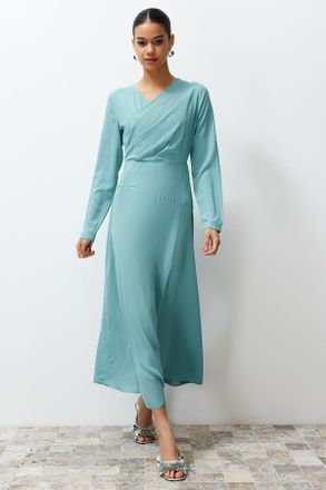 Trendyol Modest Dames Kaki Effen Maxi Lang Stijlvol/Avond Double-breasted Modest Avond Jurken