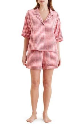 Papinelle Sleepwear Gingham Seersucker Short Pajamas in Geranium at Nordstrom Rack, Size Large