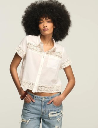Lucky Brand Womens Cutwork Camp Shirt
