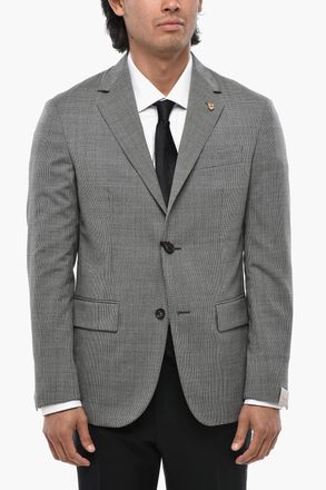 Corneliani CIRCLE Blazer Sfoderato in Lana Vergine Motivo Pied de Poule Corneliani