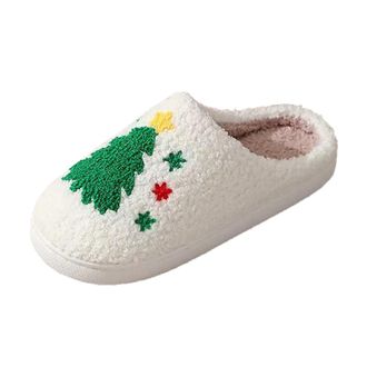 Generic Womens Christmas Slippers Penguin Xmas Themed Print Anti-Slip Indoor Funny House Shoes Closed Toe Fleece Fuzzy Slipper With Fluffy Lining Thermal Shoe