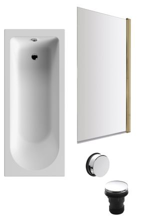 Balterley Round 1700x700 Bath Set - Front Panel, Brass Screen & Chrome Waste in White