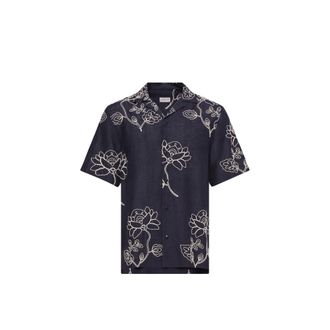 Moncler Moncler Embroidered Linen Blend Shirt, Men, Blue, Size: Xxl