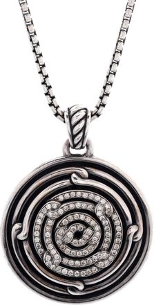 David Yurman Labyrinth Disc Pendant Necklace Sterling Silver with Diamonds