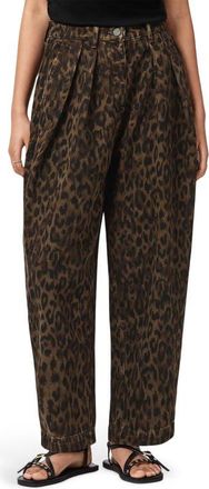 AllSaints Becca Pleated Cotton Blend Trousers in Leppo Brown at Nordstrom, Size 10