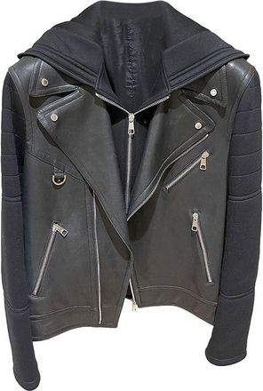 Neil Barrett leather & neoprene hooded biker jacket Size L