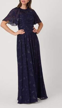 Shoshanna Midnight Lurex Clip Chiffon Serafina Dress in Navy/gold at Nordstrom, Size 10