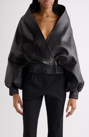 Balenciaga Folded Leather Wrap Jacket in 1000 Black at Nordstrom, Size 10 Us