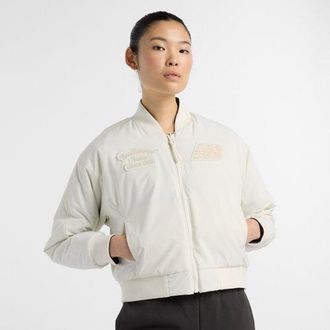 New Balance Womens NBX Lunar New Year Woven Bomber Jacket in White Polywoven, size X-Small