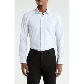 DKNY Dot Stripe Stretch Dress Shirt in White Navy Light Blue at Nordstrom Rack, Size 14.5 - 32/33