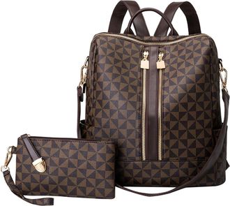 Generic PU Leather Travel Backpack with Zipper for Women College and Outdoor (Coffee) (Coffee)