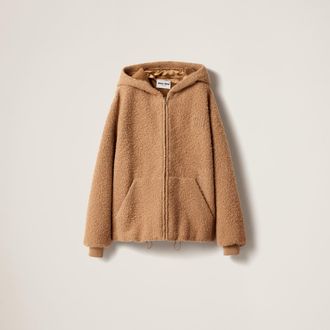 Miu Miu Pile Hoodie Jacket, Woman, Camel Brown, Size 36