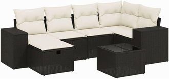 vidaXL Vidaxl - Set De Comedor De Jard&iacute;n 7 Pzas Y Cojines Rat&aacute;n Sint&eacute;tico Negro