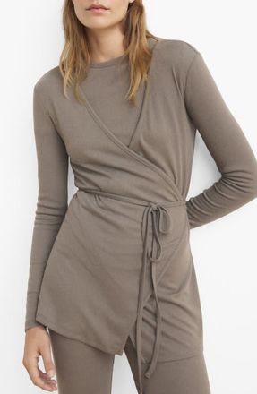 Mango Wrap Rib Cardigan in Medium Brown at Nordstrom, Size X-Small